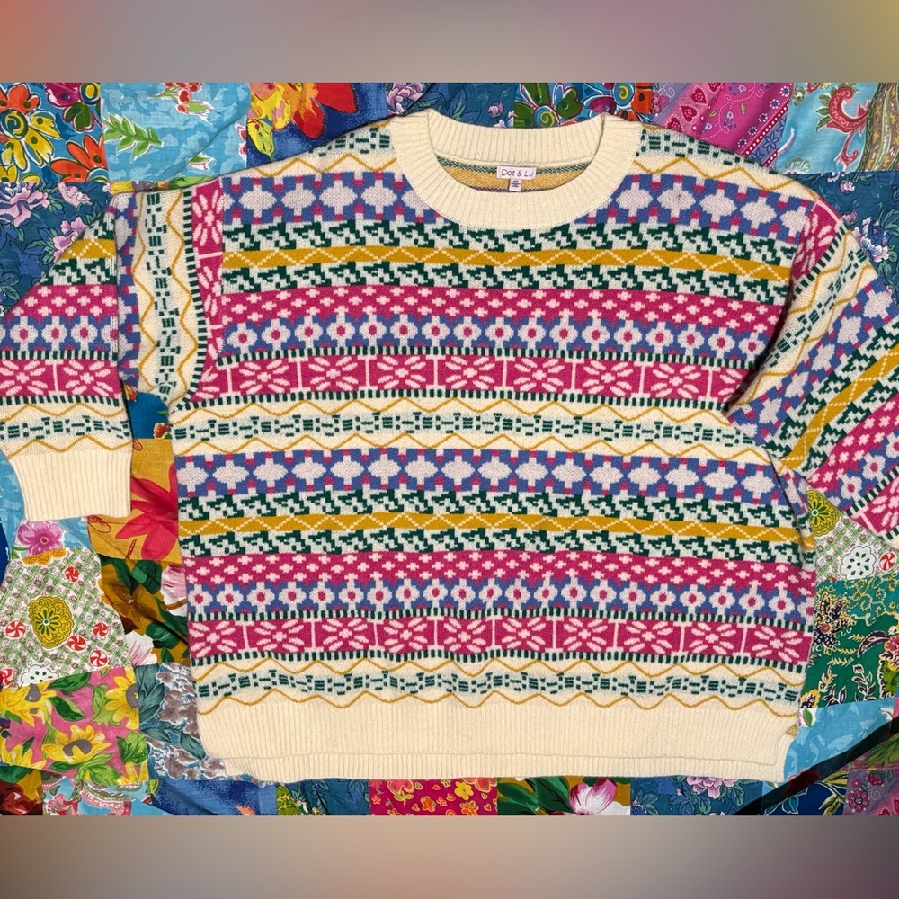 DOT & LU Fair isle pattern MATERNITY sweater XXL pink & blue WINTER!